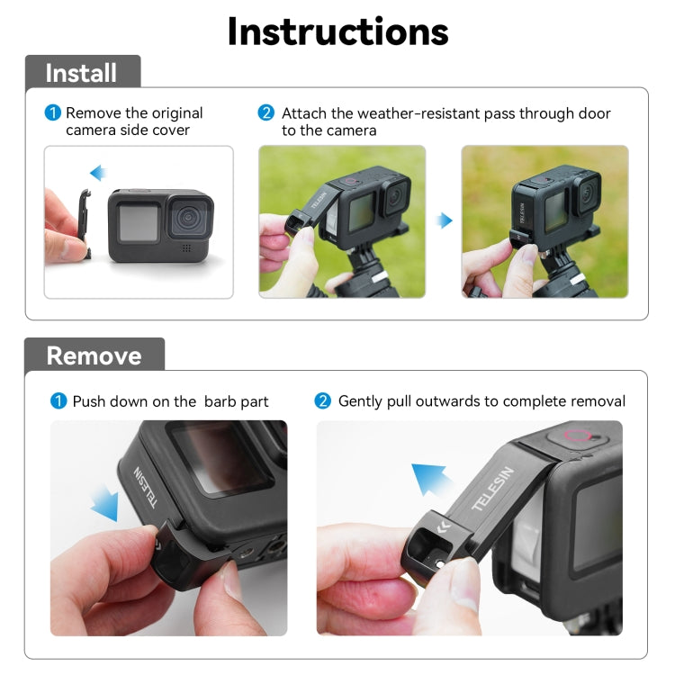 For GoPro Hero11 Black / HERO10 Black /9 Black TELESIN Waterproof Side Cover Easy Removable Charging Cover Port(Black) - Skeleton Housing by TELESIN | Online Shopping South Africa | PMC Jewellery