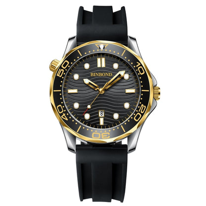 Black Silicon Black Inter-gold Black BINBOND B2820 Luminous 30m Waterproof Men Sports Quartz Watch - Silicone Strap Watches by BINBOND | Online Shopping South Africa | PMC Jewellery | Buy Now Pay Later Mobicred