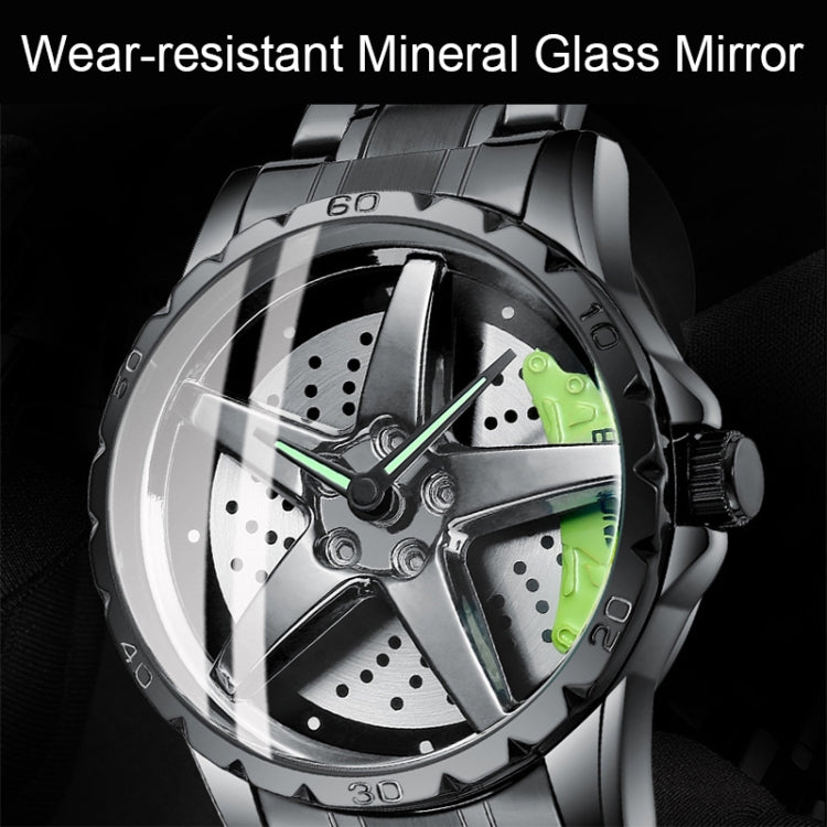 BINBOND D002 Car Hub Dial Multifunctional Waterproof and Wear-resistant Men's Watch(White Steel-Green) - Metal Strap Watches by BINBOND | Online Shopping South Africa | PMC Jewellery | Buy Now Pay Later Mobicred