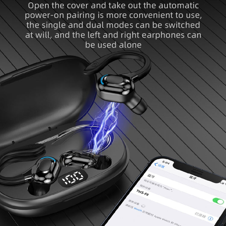 F8 Hanging Ear Stereo Wireless Bluetooth Earphones With Charging Bin(Blue Double Ear) - Bluetooth Earphone by PMC Jewellery | Online Shopping South Africa | PMC Jewellery