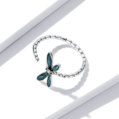 BSR216 Sterling Silver S925 Zircon Vintage Dragonfly Open Ring -  by PMC Jewellery | Online Shopping South Africa | PMC Jewellery