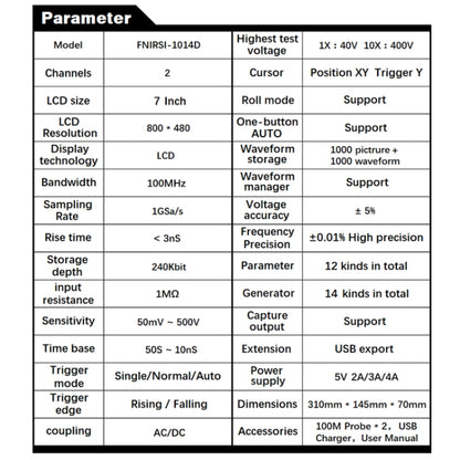FNIRSI 1014D 2 in 1 Dual-channel 100M Bandwidth Digital Oscilloscope 1GS Sampling Signal Generator, US Plug - Digital Multimeter by FNIRSI | Online Shopping South Africa | PMC Jewellery | Buy Now Pay Later Mobicred