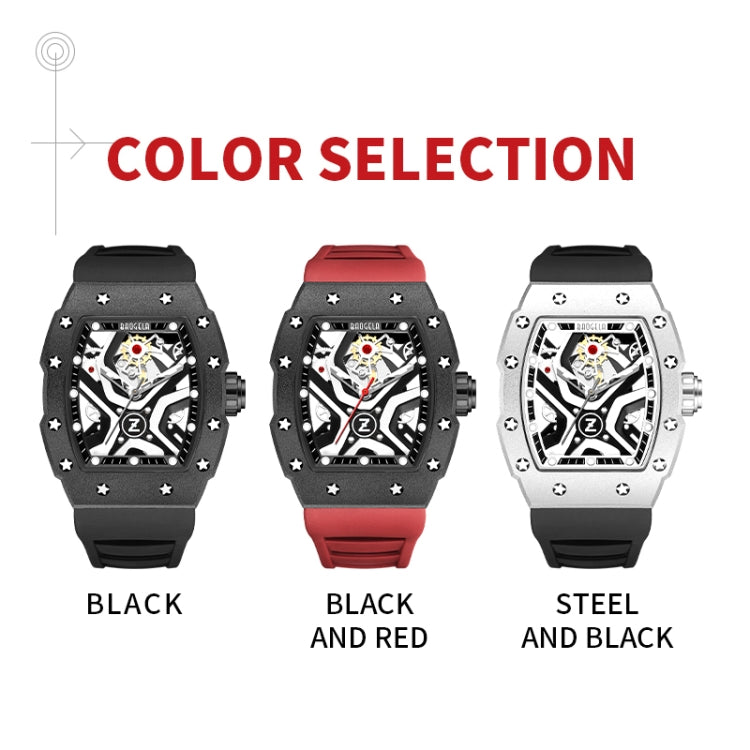 BAOGELA 224143 Barrel-shaped Hollow Surface Silicone Luminous Sports Men Watch(Steel Shell Black Belt) - Silicone Strap Watches by BAOGELA | Online Shopping South Africa | PMC Jewellery