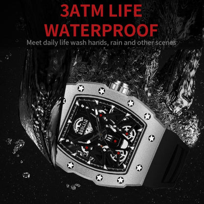 BAOGELA 224145 Barrel Skeleton Waterproof Sports Stainless Steel Silicone Men Watch(Black Shell Black Belt) - Silicone Strap Watches by BAOGELA | Online Shopping South Africa | PMC Jewellery