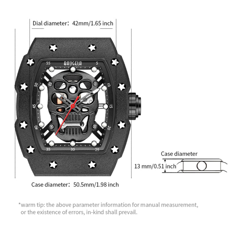 BAOGELA 224141 Hollow Skull Luminous Sports 304 Stainless Steel Silicone Men Watch(Black Shell Black Face Red Belt) - Silicone Strap Watches by BAOGELA | Online Shopping South Africa | PMC Jewellery