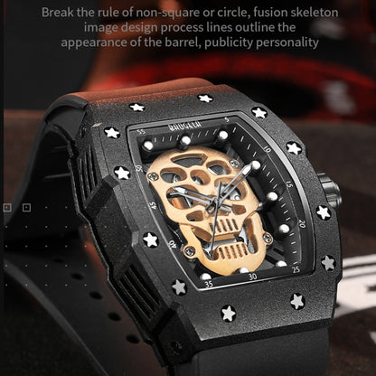 BAOGELA 224141 Hollow Skull Luminous Sports 304 Stainless Steel Silicone Men Watch(Black Shell Black Face Red Belt) - Silicone Strap Watches by BAOGELA | Online Shopping South Africa | PMC Jewellery