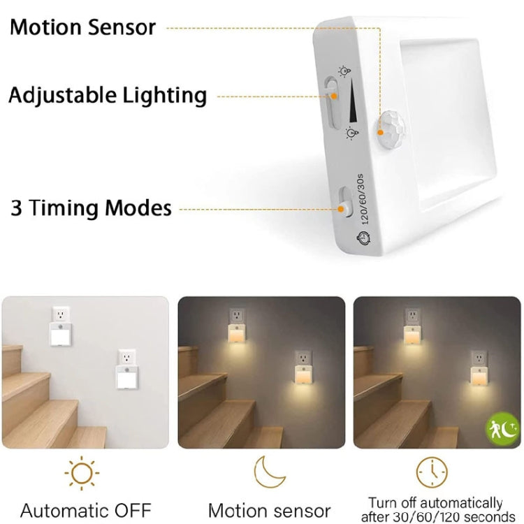 NL2101 Motion Sensor LED Night Light AC Plug Dimming Sleep Lights,Spec: Warm White EU Plug - Sensor LED Lights by PMC TechLife | Online Shopping South Africa | PMC TechLife | Buy Now Pay Later Mobicred