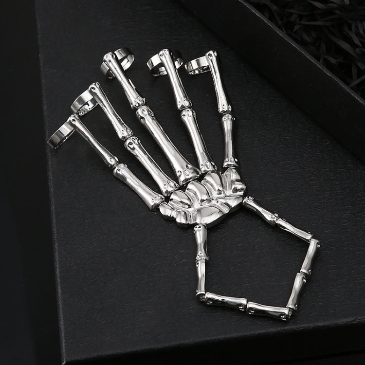 Punk Skull Hand Bone Five Finger Ring Adjustable Integrated Chain(SKU5875 Silver) - Rings by PMC Jewellery | Online Shopping South Africa | PMC Jewellery