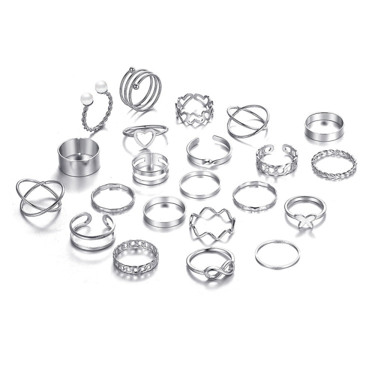 22pcs/set Heart Butterfly Joint Open Ring(SKU6699 Silver) - Rings by PMC Jewellery | Online Shopping South Africa | PMC Jewellery