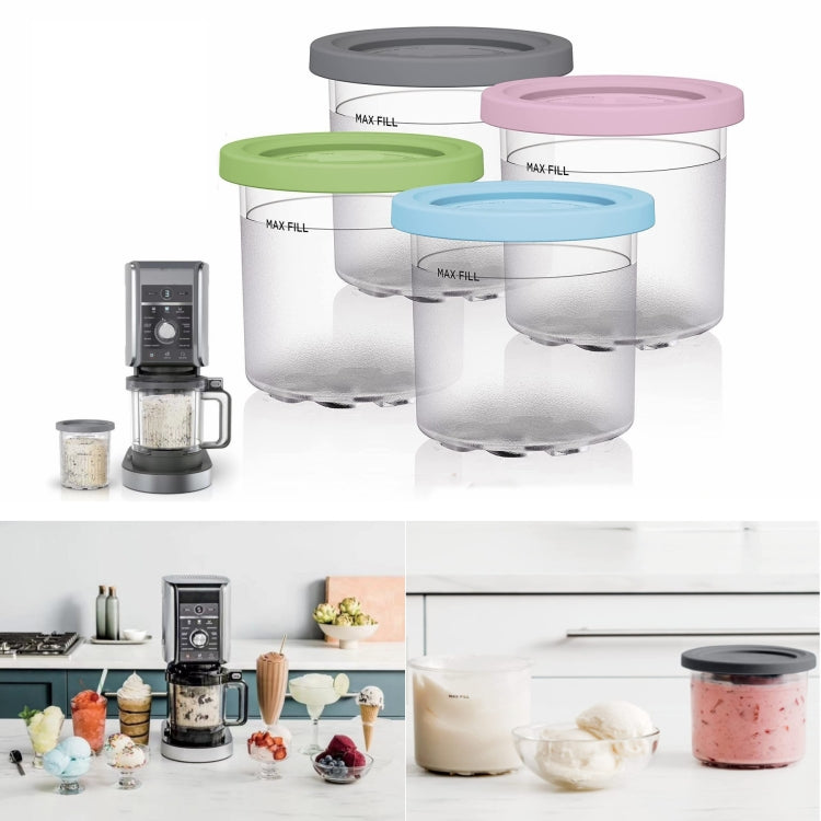 For Ninja NC299AMZ NC300 Ice Cream Storage Containers with Lids, Speci: 4 Cups+Spoon - Kitchen Machine Accessories by PMC Jewellery | Online Shopping South Africa | PMC Jewellery