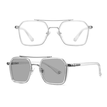 A5 Double Beam Polarized Color Changing Myopic Glasses, Lens: -500 Degrees Gray Change Grey(Transparent Silver Frame) - Plain Glass Spectacles by PMC Jewellery | Online Shopping South Africa | PMC Jewellery