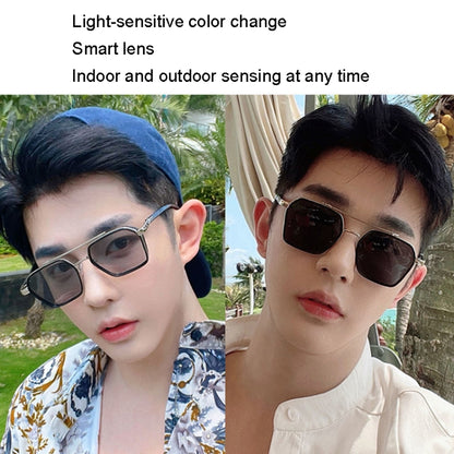 A5 Double Beam Polarized Color Changing Myopic Glasses, Lens: -550 Degrees Gray Change Grey(Gray Silver Frame) - Plain Glass Spectacles by PMC Jewellery | Online Shopping South Africa | PMC Jewellery