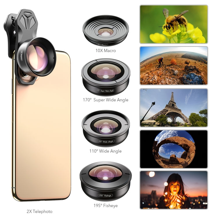 APEXEL APL-HB5 5 in 1 Wide Angle Macro Fisheye HD External Mobile Phone Lens(Set) - Macro & Wide-angle by APEXEL | Online Shopping South Africa | PMC Jewellery