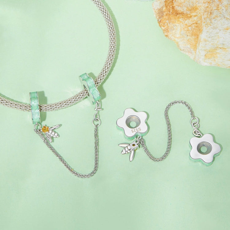 BSC898 S925 Sterling Silver Green Oasis Small Flower Bee Safety Chain DIY Bracelet Beaded Ornaments - Jewelry Accessories by PMC Jewellery | Online Shopping South Africa | PMC Jewellery