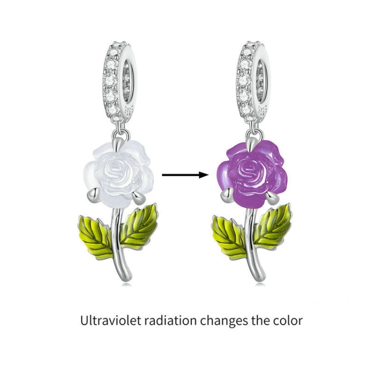 BSC824 Sterling Silver Zircon Rose UV Color Changing Bead Accessory(Variable Purple) - Jewelry Accessories by PMC Jewellery | Online Shopping South Africa | PMC Jewellery