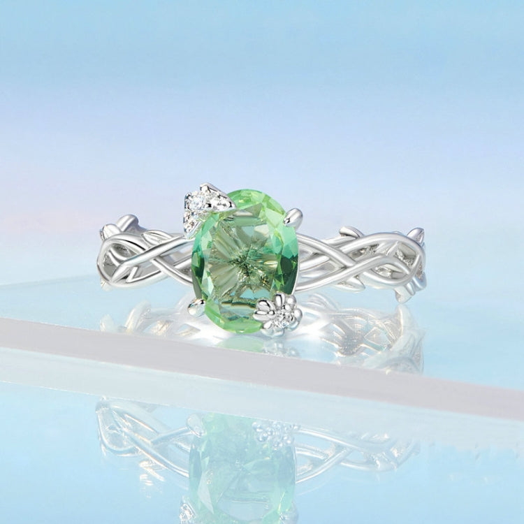 BSR466 925 Sterling Silver Plated Spinel Green Vine Ring, Size: NO.8 - Rings by PMC Jewellery | Online Shopping South Africa | PMC Jewellery