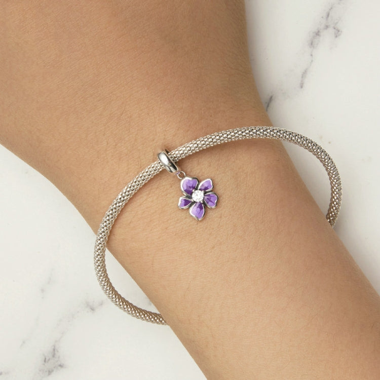 S925 Sterling Silver Purple Flower Pendant DIY Bracelet Accessories Beads - Jewelry Accessories by PMC Jewellery | Online Shopping South Africa | PMC Jewellery