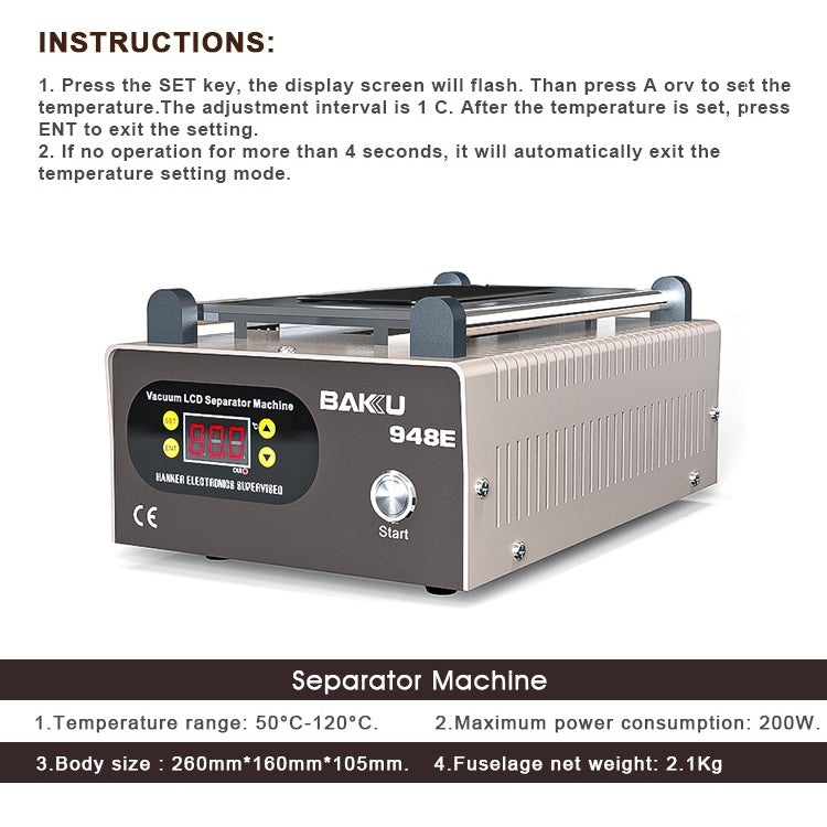 BAKU BA-948E Mobile Phone Liquid Crystal Separation Machine Flat Display Separator Heating Board US Plug 110V - Separation Equipment by BAKU | Online Shopping South Africa | PMC Jewellery