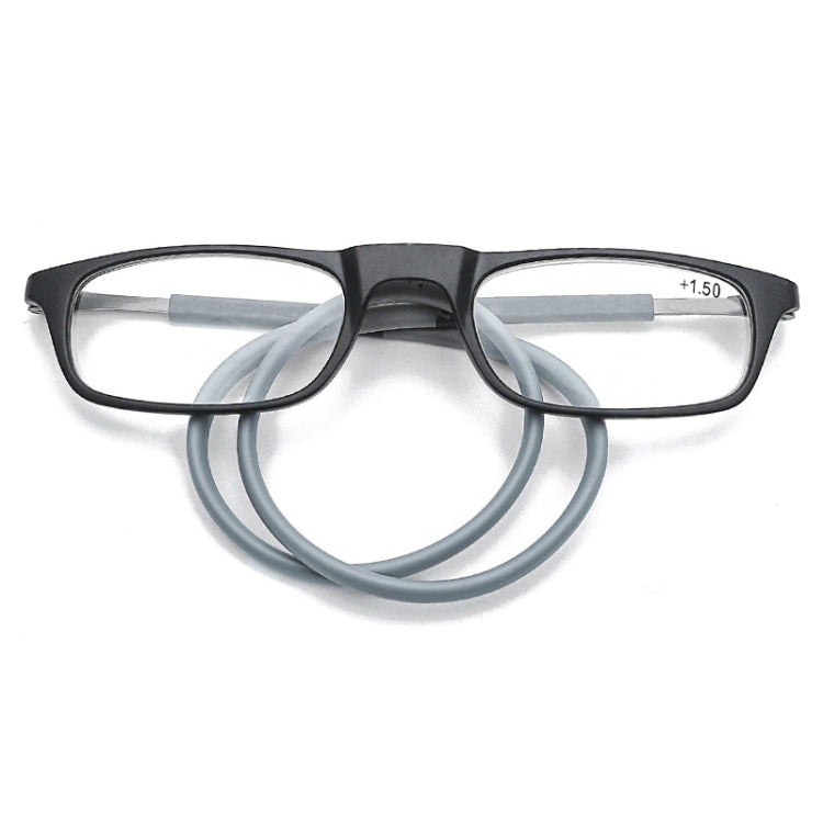 Portable Magnetic Hanging Neck Retractable Reading Glasses +125(Black Frame Gray Legs) - Presbyopic Glasses by PMC Jewellery | Online Shopping South Africa | PMC Jewellery