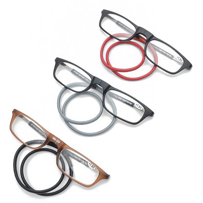 Portable Magnetic Hanging Neck Retractable Reading Glasses +100(Gray Frame Red Legs) - Presbyopic Glasses by PMC Jewellery | Online Shopping South Africa | PMC Jewellery