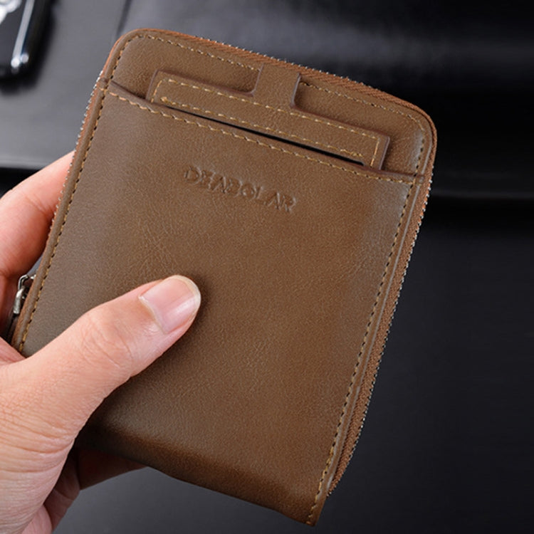 DEABOLAR Men Short Type PU Wallet Retro Zipper RFID Antimagnetic Card Holder(Brown) - Antimagnetic RFID Package by DEABOLAR | Online Shopping South Africa | PMC Jewellery | Buy Now Pay Later Mobicred