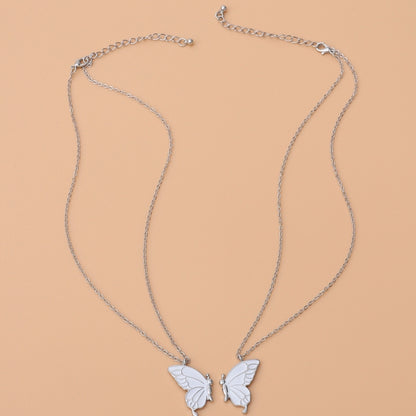 Sisters Mother and Daughter Alloy Drip Oil Butterfly Necklace Clavicle Chain(Silver) - Necklaces & Pendants by PMC Jewellery | Online Shopping South Africa | PMC Jewellery