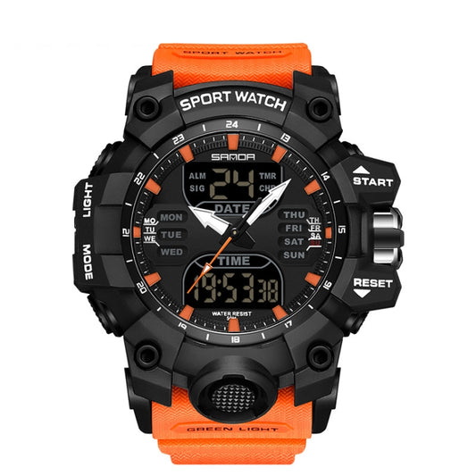 SANDA Green Light Alarm Clock Multifunctional Waterproof Shockproof Transparent Watch(Black Orange) - Silicone Strap Watches by SANDA | Online Shopping South Africa | PMC Jewellery