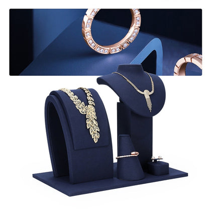 Jewelry Display Props Blue Microfiber Window Necklace Earring Ring Stand Set 5 - Jewelry Storages by PMC Jewellery | Online Shopping South Africa | PMC Jewellery