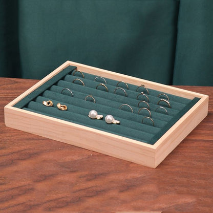 Solid Wooden Velvet Jewelry Display Tray Ring Earring Bracelet Storage And Organization Box, Specification: Medium Dark Green - Jewelry Storages by PMC Jewellery | Online Shopping South Africa | PMC Jewellery