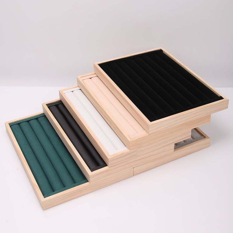 Solid Wooden Velvet Jewelry Display Tray Ring Earring Bracelet Storage And Organization Box, Specification: Small Black Leather - Jewelry Storages by PMC Jewellery | Online Shopping South Africa | PMC Jewellery