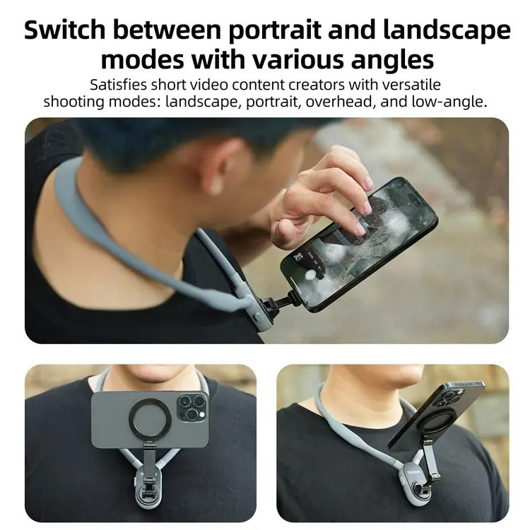 TELESIN Silicone Neck Mount Magnetic Selfie Stick Phone Neck Holder(Gray) - Stand by TELESIN | Online Shopping South Africa | PMC Jewellery | Buy Now Pay Later Mobicred