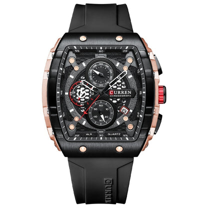 Curren 8442 Sport Six-Hand Silicone Strap Men Quartz Watch, Color: Rose Shell Black - Silicone Strap Watches by Curren | Online Shopping South Africa | PMC Jewellery | Buy Now Pay Later Mobicred