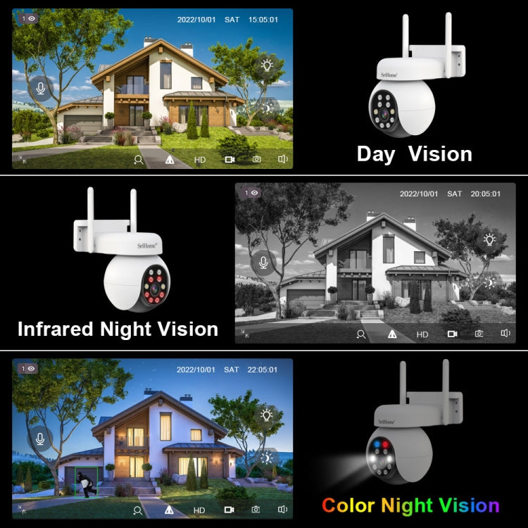 SriHome SH052B Wifi 5MP Wireless PTZ IP AI Auto Tracking Sound&Light Alarm Starlight Color Night Vision Outdoors Surveillance Camera, Plug: AU - Dome Camera by SriHome | Online Shopping South Africa | PMC Jewellery | Buy Now Pay Later Mobicred