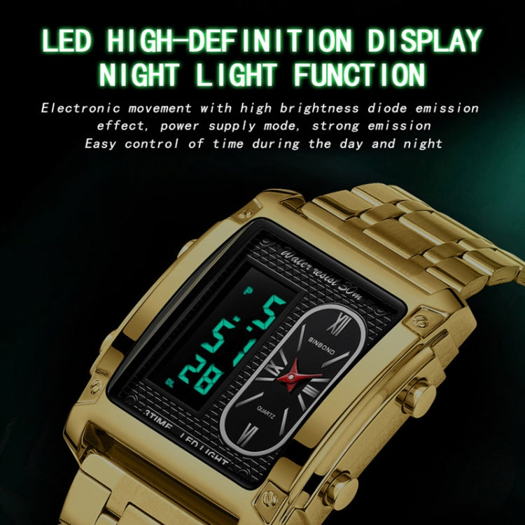 BINBOND B2311 30m Waterproof Men LED Luminous Multifunctional Quartz Watch, Color: Metal-Black - Metal Strap Watches by BINBOND | Online Shopping South Africa | PMC Jewellery | Buy Now Pay Later Mobicred