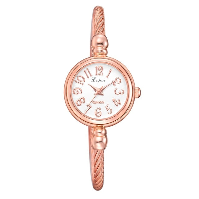 Lvpai Ladies Retro Round Large Dial Alloy Twisted Thin Chain Watch(P433Rose Gold) - Metal Strap Watches by Lvpai | Online Shopping South Africa | PMC Jewellery | Buy Now Pay Later Mobicred