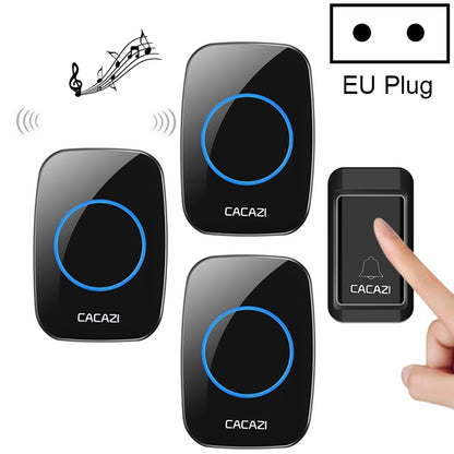 CACAZI A10G One Button Three Receivers Self-Powered Wireless Home Cordless Bell, EU Plug(Black) - Wireless Doorbell by CACAZI | Online Shopping South Africa | PMC Jewellery | Buy Now Pay Later Mobicred