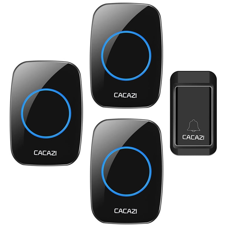 CACAZI A10G One Button Three Receivers Self-Powered Wireless Home Cordless Bell, EU Plug(Black) - Wireless Doorbell by CACAZI | Online Shopping South Africa | PMC Jewellery | Buy Now Pay Later Mobicred