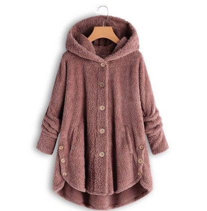 Button Plush Irregular Solid Color Coat (Color:Pink Size:L) - Hoodie by PMC Jewellery | Online Shopping South Africa | PMC Jewellery