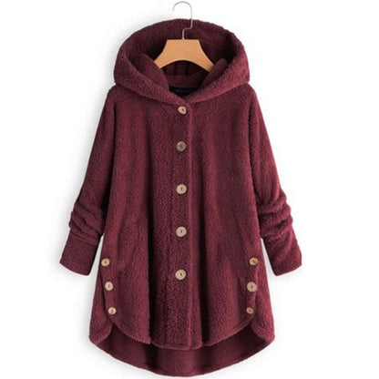 Button Plush Irregular Solid Color Coat (Color:Wine Red Size:XXXXL) - Hoodie by PMC Jewellery | Online Shopping South Africa | PMC Jewellery