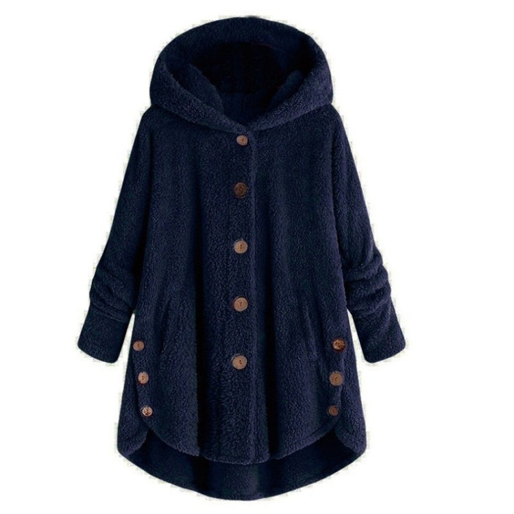 Button Plush Irregular Solid Color Coat (Color:Navy Blue Size:L) - Hoodie by PMC Jewellery | Online Shopping South Africa | PMC Jewellery