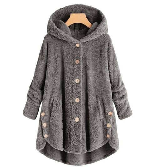 Button Plush Irregular Solid Color Coat (Color:Dark Gray Size:XL) - Hoodie by PMC Jewellery | Online Shopping South Africa | PMC Jewellery